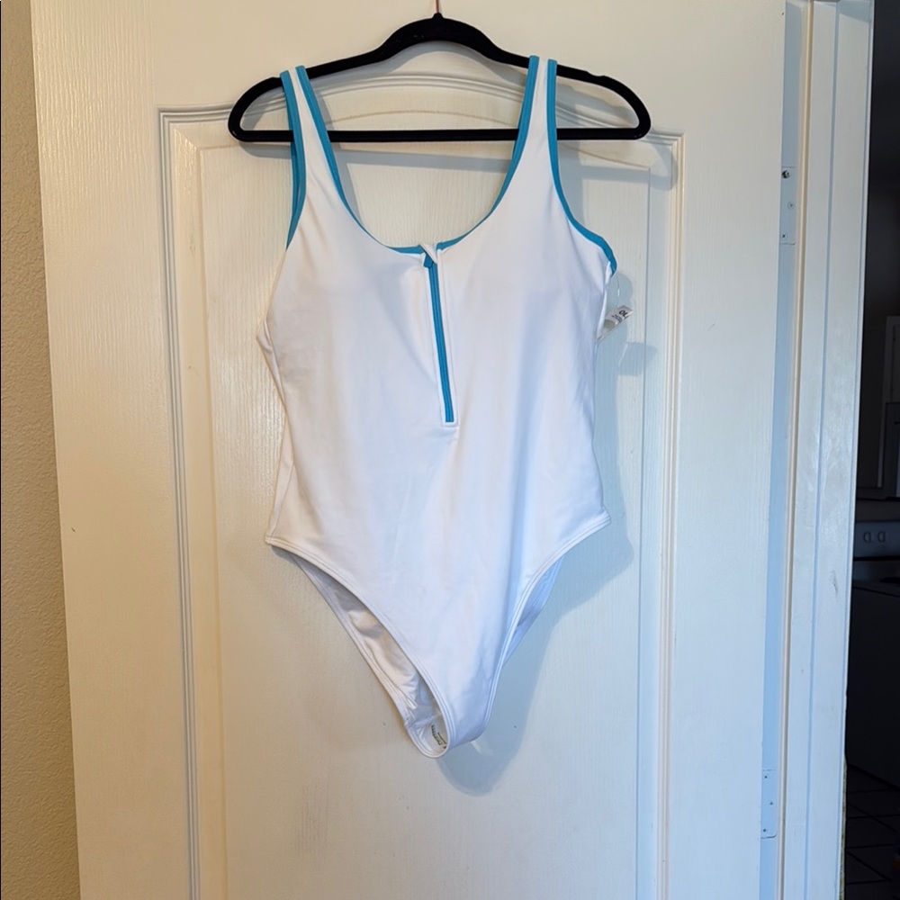 NWT White and Blue One-Piece Swimsuit